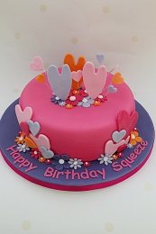 flower and heart birthday cake